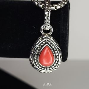 Vintage Silver Plated Necklace with Red Stone Pendant